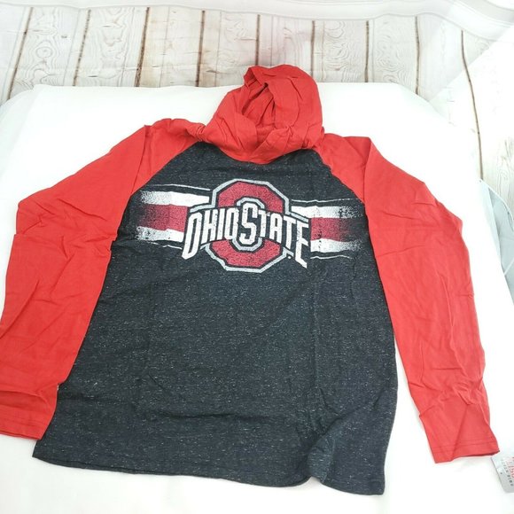 Varsity Mens Black Red Ohio State Authentic Apparel Hooded Pullover T Shirt Sz L - Picture 1 of 14